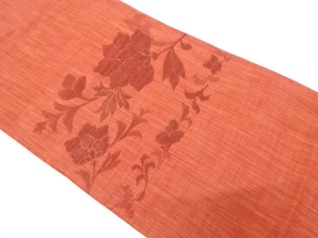 JAPANESE KIMONO / ANTIQUE NAGOYA OBI / SILK / WOVEN FLORAL PLANTS